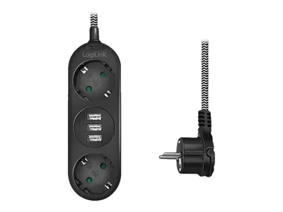 Produktbild von LogiLink Steckdosenleiste 2fach 3x USB 2xCEE7/3 Textilkabel