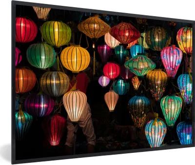Produktbild von MuchoWow® Gerahmtes Poster Laternen in Vietnam 30x20 cm - Poster mit Schwarzem Bilderrahmen Wandposter Rahmen Foto Bilder - Kunstdruck - Bild-Poster