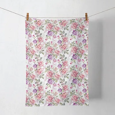 Produktbild von Küchentuch Baumwolle 50x70cm mit Vintage Rosen Muster Rosa / Weiß