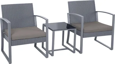 Produktbild von SVITA LOIS L Poly-Rattan Sitzgruppe Gartenmöbel Metall-Garnitur Bistro-Set Tisch Sessel Grau