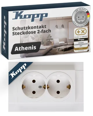 Produktbild von Kopp Schutzkontakt-Steckdose 2-fach ATHENIS reinweiß, 929529084