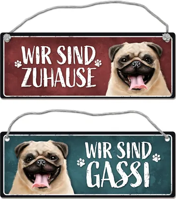 Produktbild von Wir sind Gassi/Zuhause - Mops Wendeschild mit Kordel Schild Türschild Dangler