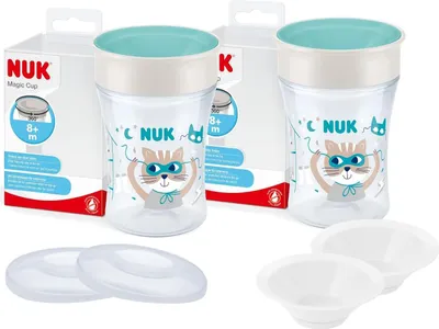 Produktbild von NUK Magic Cup Set – 2x Trinkbecher 230ml Mint + 2 Ersatzdeckel & 2 Trinktüllen – -frei, auslaufsicher, Baby Lernbecher ab 8 Monate