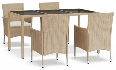 Produktbild von vidaXL 5-tlg. Garten-Essgruppe mit Kissen Beige Poly Rattan