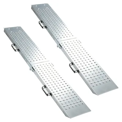 Productafbeelding van COSTWAY 2-delige set oprijplaten, inklapbaar, laadplaten geschikt tot 400 kg, laadplaten 180 cm met handgreep, metalen oprijrails met antislip oppervlak
