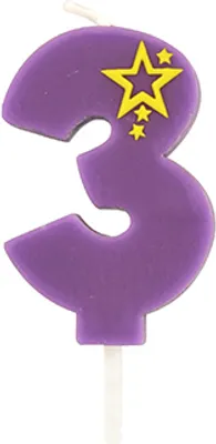 Obrázek produktu pro Svíčka s číslem, mini 6,8 cm fialová "3"