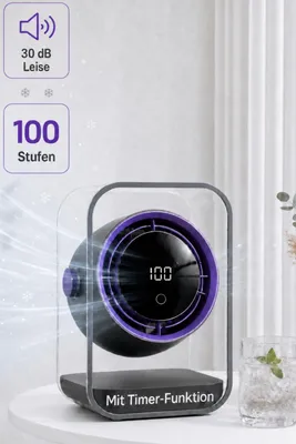 Produktbild von Tischventilator, Ventilator leise, 720° einstellbar, 3 Timer-Stufen (3/6/9h), 100 Geschwindigkeiten, Ventilatoren USB, LED display, Überall einsetzbar