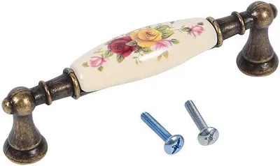 Zdjęcie produktu dla Uchwyt do mebli, wzór kwiatowy w stylu vintage, ceramika, brązowy, do szuflad