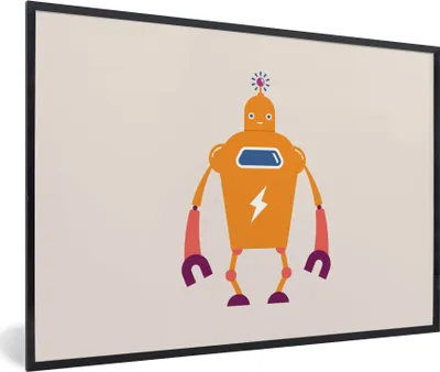 Produktbild von MuchoWow® Gerahmtes Poster Roboter - Antenne - Orange - Blitzschlag - Junge - Kinder 90x60 cm - Poster mit Schwarzem Bilderrahmen Wandposter Rahmen Foto Bilder - Fotorahmen - Foto-Plakat