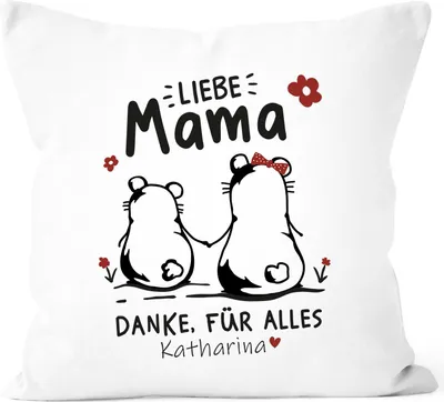 Produktbild von personalisierter Kissen-Bezug Liebe Mama Danke für alles Bärchen Wunschnamen Geschenk Muttertag SpecialMe® mit Namen weiß 40cm x 40cm