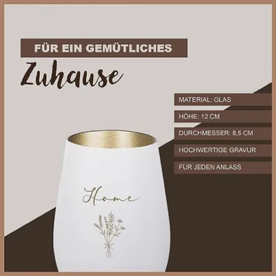 Produktbild von Windlicht Weiß Gold handgraviert personalisierbar 120mm Höhe 85mm Durchmesser