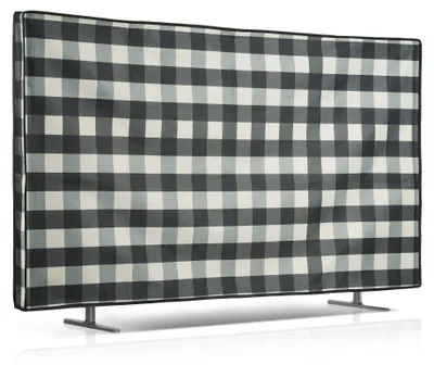 Produktbild von kwmobile Leinen Hülle kompatibel mit 55" TV - Schutzhülle Staubschutz Abdeckhaube für Fernseher - TV Cover Staubhaube Haube - Karo Streifen