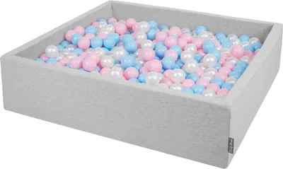 Obrázok produktu pre KiddyMoon 120x30cm/300 loptičiek ∅ 7cm Štvorec Detské penové loptičky  vyrobené v EÚ, Svetlo sivá: Baby Blue Powder Pink Pearl