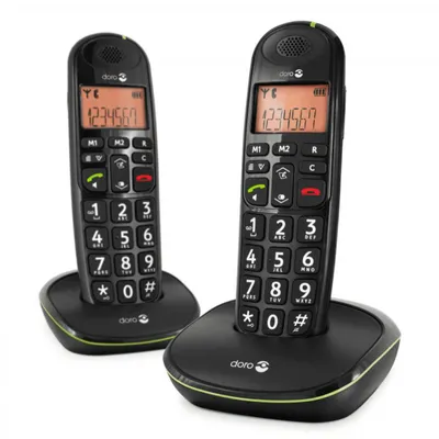 Produktbild von Doro PhoneEasy 100w duo, DECT-Telefon, Freisprecheinrichtung, 20 Eintragungen, Anrufer-Identifikation, Schwarz