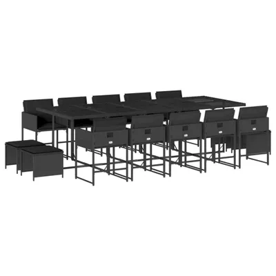 Produktbild von vidaXL 15-tlg. Garten-Essgruppe mit Kissen Schwarz Poly Rattan