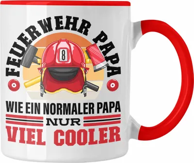 Produktbild von Trendation - Feuerwehr Papa Tasse Geschenk Feuerwehrmann Lustiger Spruch Vatertag (Rot)