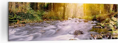 Produktbild von Bild auf Leinwand - Leinwandbild - Herbst Wald Berg Fluss - 160x50cm - Wand Bild - Wanddeko - Leinwanddruck - Bilder - Kunstdruck - Wanddekoration - Leinwand bilder - Wandkunst - AB160x50-0504