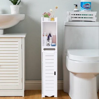 Zdjęcie produktu dla Półka pod toaletę, biała, półka łazienkowa, komoda łazienkowa, półka pod toaletę, półka na ręczniki, komoda łazienkowa