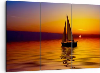Produktbild von Bild auf Leinwand - Leinwandbild - Boot Sonnenuntergang Landschaft - 105x70cm - Wand Bild - Wanddeko - Leinwanddruck - Bilder - Kunstdruck - Leinwand bilder - Wandkunst - CE105x70-0106