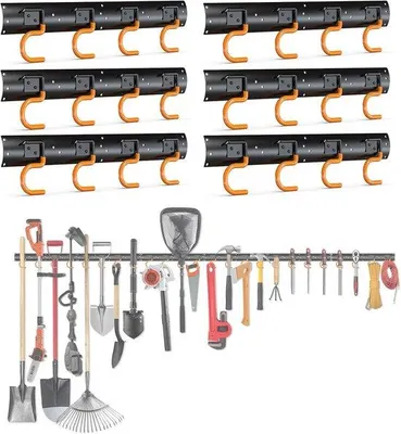 Produktbild von Wandhalterung für Gartenwerkzeuge mit 6 Fächern - Wandmontage für Garage, Lager und Werkstatt