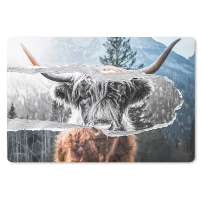 Produktbild von MuchoWow® Schreibtischunterlage Schottischer Highlander - Kuh - Schwarz - Weiß 60x40 cm - XXL Mauspad - Großes Mauspad