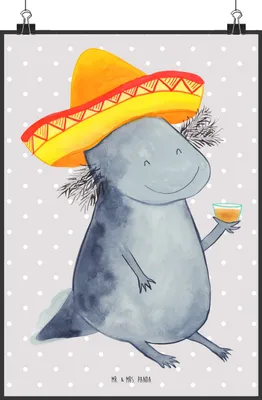 Produktbild von Mr. & Mrs. Panda Bild Axolotl Tequila DIN A0 - Grau Pastell - Geschenk, wanddeko, trinken, drucke, Party, Kunstdruck, Motivation, Feuersalamander, Wanddekoration, Urlaub