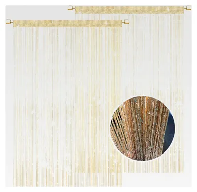 Produktbild von 2 Stück Fadenvorhang, 100 x 200 cm Türvorhang, Fadenvorhang Insektenschutz, Perlenvorhang, Fliegenvorhang, Champagner