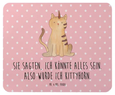 Produktbild von Mr. & Mrs. Panda Mauspad Einhorn Katze - Rot Pastell - Geschenk, pc mausunterlage, Mousepad, Glitzer, Mouse Pad, Unicorn, mousematte, mausteppich, Regenbogen