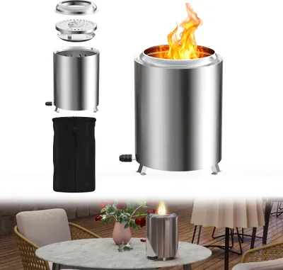 Image de LARS360 φ14 cm Four fusée en acier inoxydable - Mini réchaud de camping compact & portable, flux d'air réglable, efficace, pour le camping & l'extérieur, sac inclus