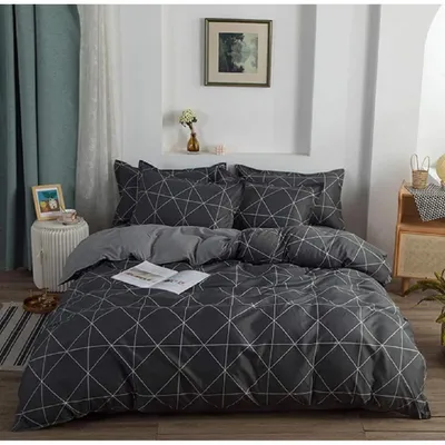 Produktbild von Bettwäsche-Set 135x200 cm Dunkelgrau Kariert Mikrofaser mit Kissenbezug 80x80 cm Wendebettwäsche Reißverschluss