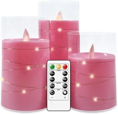 Productafbeelding van LED Kaarsen - Vlamloze Kaarsen - Sfeer Creëren - Met Afstandsbediening - 3 stuks - Roze