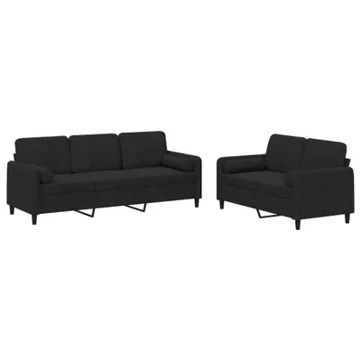 Produktbild von vidaXL 2-tlg. Sofagarnitur mit Kissen Schwarz Samt