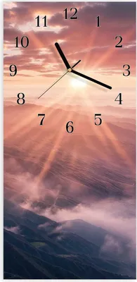 Produktbild von Wanduhr aus Glas mit Motiv Sonnenaufgang Berge- 30 x 60 cm - inkl. Aufhängesystem