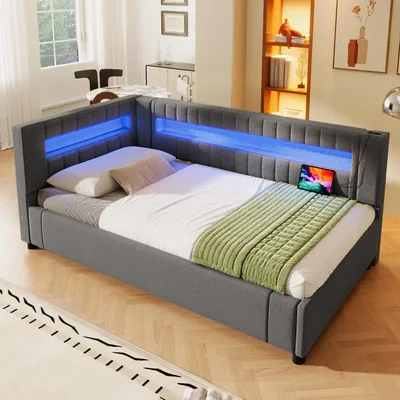 Produktbild von STILVORA Schlafsofa mit Bettkasten,Tagesbett Polsterbett 90×200 mit Stauraum,Jugendbett mit USB + TYPE-C,Bettgestell ohne matratze