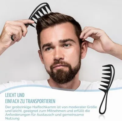 Produktbild von Breitzahnkamm mit Haifischzahn-Design für Afro-Frisuren, professionelles Salonwerkzeug und antistatisches Haarstyling-Zubehör für Frauen und Männer