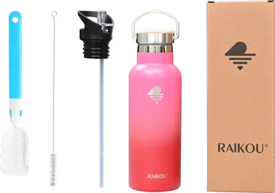 Produktbild von RAIKOU Trinkflasche 500ml Wasserflasche Thermoflasche mit 2 Deckel Brombeer