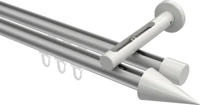 Produktbild von Interdeco Innenlaufstange / Gardinenstange mit Innenlauf Silbergrau / Weiß, Typ Siteno Savio (Kegel), 20 mm Ø 2-läufig, 240 cm