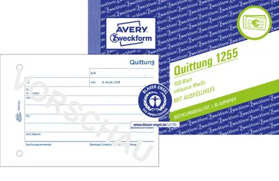 Immagine prodotto di Avery Zweckform® 1255 1255 Ricevuta IVA inclusa Riciclato - A6 orizzontale, MP, BL, 2x 50 fogli