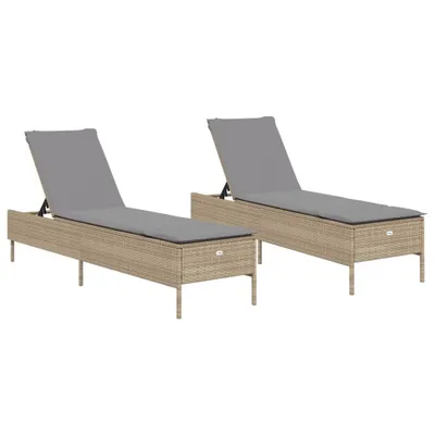Produktbild von Sonnenliegen mit Auflagen 2 Stk. Beige Poly Rattan