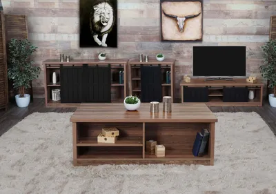 Produktbild von Wohnzimmerset aus TV-Rack, Sideboard, Kommode und Couchtisch HWC-K75, Schiebetür Staufächer, Industrial  braun
