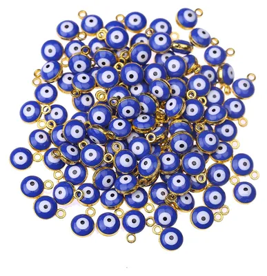 100 Stück Evil Eye Anhänger, blau, 6 mm, DIY Schmuckzubehör