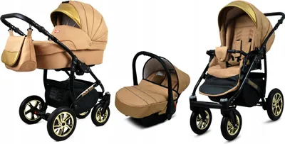 Produktbild von BabyLux® Gold Lux | 3in1 Kinderwagen Set | Sand Pearl | Kombikinderwagen | Kinderwagenset | Bugg