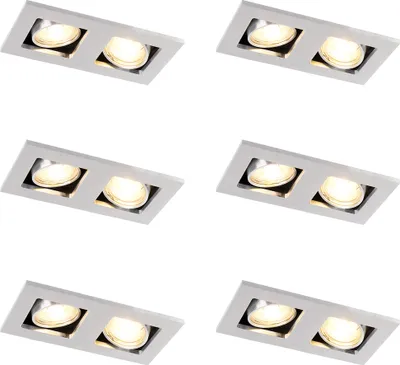Produktbild von QAZQA - Set mit 6 Rechteckiger Einbauspot aus 2-flammigem Aluminium - Qure I Wohnzimmer I Schlafzimmer - - LED geeignet GU10
