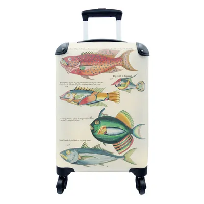 Produktbild von MuchoWow® Koffer Handgepäck Trolley Rollkoffer Kleine Reisekoffer mit 4 Rollen - Fisch - Jahrgang - Meer - Cabin Size < 55x40x23 cm & 55x40x20 cm - Fotokoffer - Kabinenkoffer - Boardgepäck - Reise-Box - Reisekoffer - Reisegepäck - Koffer mit Bild - Trolley für Kinder