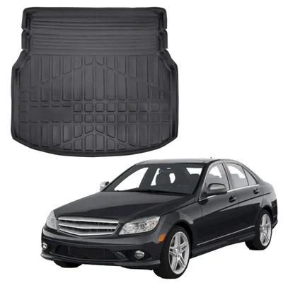 Image de Tapis De Coffre Sur Mesure Pour Mercedes C Class W204 2007-2014 Sedan, Noir, Antidérapant, Bord Haut, Toutes Saisons