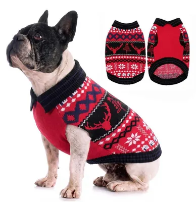 Image de Pull pour chien, motif Noël, bleu et rouge, taille M