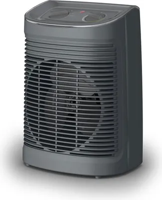 A gray electric heater with a fan.