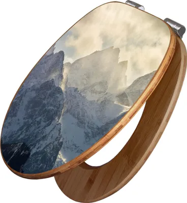 Produktbild von banjado Design WC Sitz Bambus Absenkautomatik -Alpen im Sonnenschein - Toilettendeckel mit Absenkautomatik Holz/hochwertiger Bambus Klodeckel/WC-Sitz für alle gängigen Toiletten [TDB2 12991]