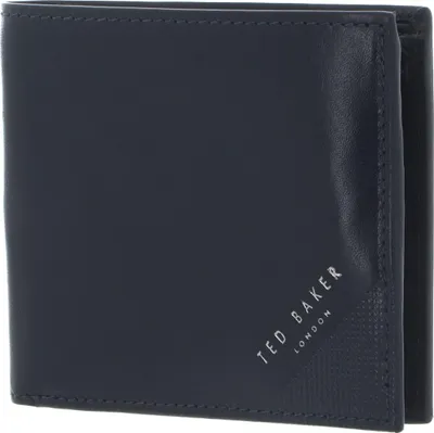 Productafbeelding van Ted Baker Leer portemonnee Prugs Embossed Corner Leather Bifold Coin Wallet Navy donkerblauw