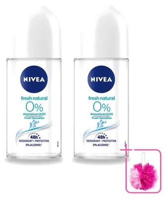 Immagine prodotto di 2 x NIVEA Fresh Natural, deodorante roll-on senza alluminio, 50 ml - confezione risparmio - 2 pezzi